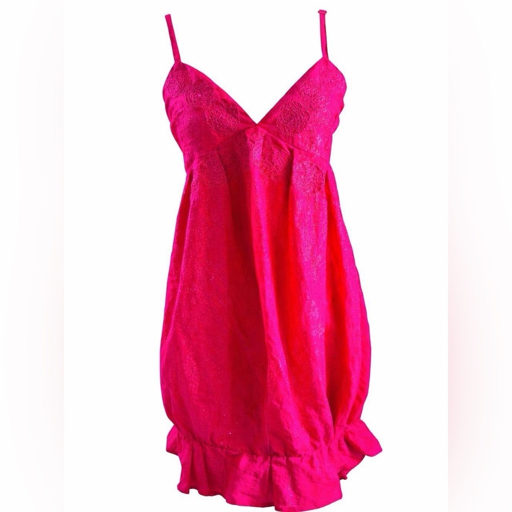 Drama Gold Hot Pink Embroidered Babydoll Slip Dress Size M